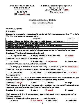 Đề đề xuất kiểm tra chất lượng học kỳ II môn Tiếng Anh Lớp 8 - Năm học 2015-2016 - Trường THCS An Nhơn (Có đáp án)